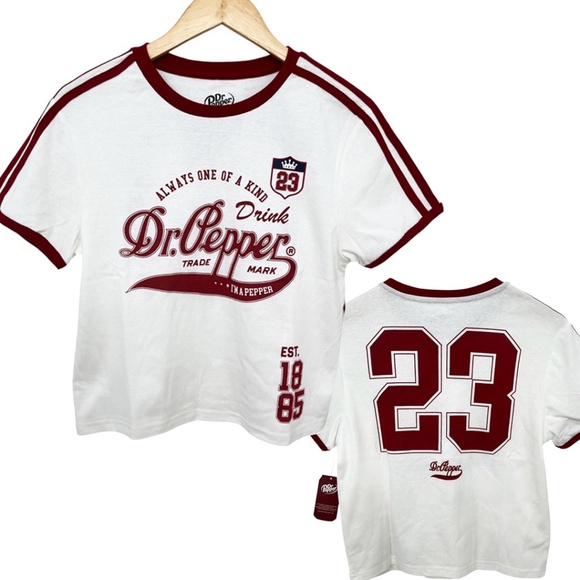 Dr. Pepper Fitted Cropped Ringer Graphic T-Shirt Large - Picture 1 of 7